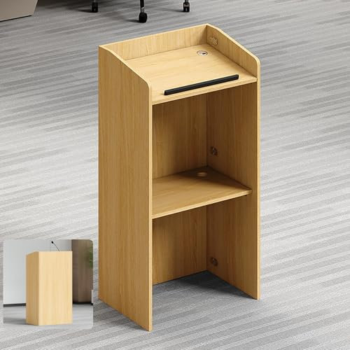 ZYZSY Holz Stehpult Rednerpult, Bodenstehendes Podium mit offenem Stauraum, Tragbare Rednerpulte mit schräger Schreibtischplatte, für Kirche, Konferenzen, Auditorium, Seminar(Original Wood Color)
