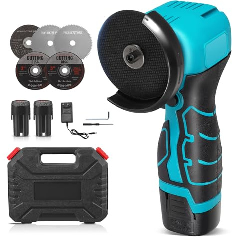 Mini smerigliatrice angolare, 16,8 V, batteria Mini Flex con 2 batterie da 2000 mAh, 19800 giri/min, dischi da taglio 5 x 76 mm, set professionale mini smerigliatrice angolare adatto per tagliare