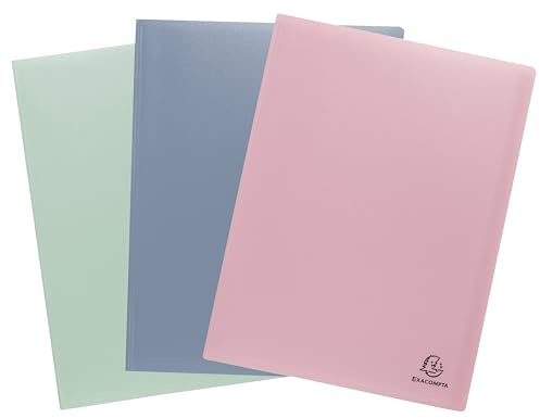 Exacompta - Réf. 88539E - Paquet de 3 Protège-documents Autentik - 50 pochettes grainées - 100 vues - pour A4 - dim 24 x 32 cm - couverture en polypro recyclé souple - 3 couleurs assorties