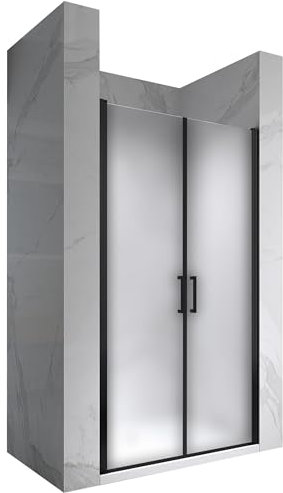 Mampara de Ducha Lara – Ancho Ajustable 77–80 cm x Altura 195 cm – Puertas Abatibles, Cristal Satinado y Perfiles Negros – Moments Of Glass