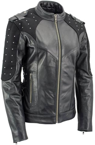 Milwaukee Leather LKL27005 Women's Scuba Style Black Leather Motorcycle Biker Jacket w/Reflective Wings and Studs - Small