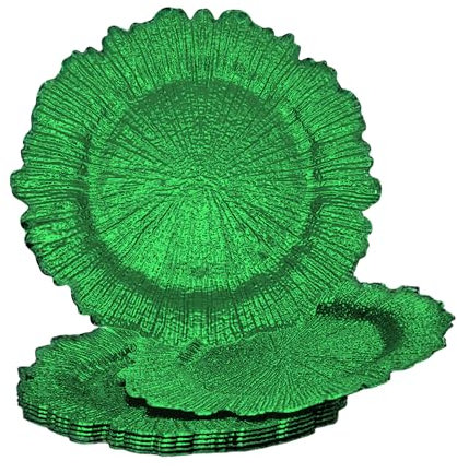 AG FASHION 13inch Plastic Charger Plate Christmas Tableware Wedding Plates Parties Events Table Decoration 33cm Round Plate 5 Colors (12, Green)