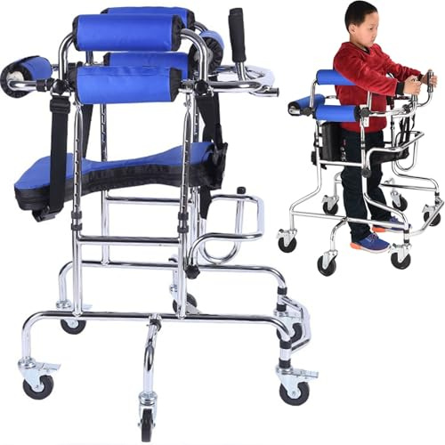 Tragbarer Gehwagen mit Ständer für Zerebralparese, leichtgewichtiger Gehwagen, 6-Rad-Anti-Kipp-Einstellbare Höhe und Breite, Hilfsmittel für Behinderte, Rehabilitationstraining, Gehwagenhilf
