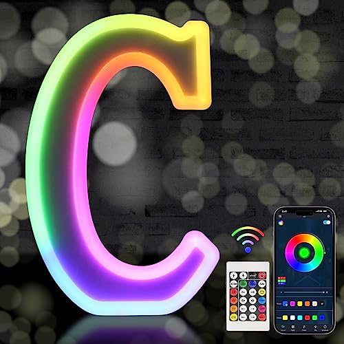 Light Up Letters, LED Letter Lights Sign 18 Color Changing with Bluetooth App Remote, Night Lights Gift for Girl Boy Women Birthday Christmas Party Wedding Bar Decor (C)