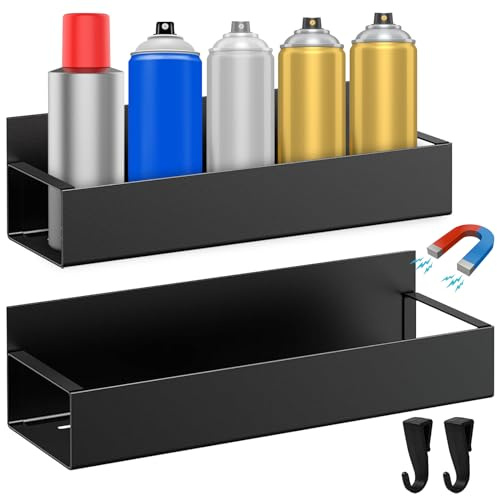 Hlimior 2 Stück Magnet Gewürz Regal, Anti Rost Magnetisch Spraydosen Dosenhalter, Hängeregal Spind mit Ablage, Aufbewahrung für Werkstatt Wand Küche Kühlschrank Waschmaschine Tür Wohnmobil (Schwarz)