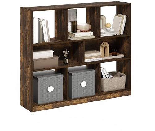 Furinno DALY libreria, a 8 cubi libreria, libreria organizer orizzontale a cubi, 27.7 x 119.9 x 100.1 cm, per soggiorno, camera da letto, ufficio domestico, Pino ambra