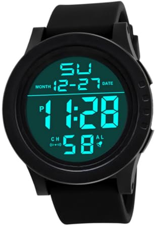 Healeved Reloj Digital LED Grande Deportivo Negro para Hombre | Resistente al Agua, Doble Hora y Cronómetro, Cuenta Atrás Integrada, para Deportes y Buceo