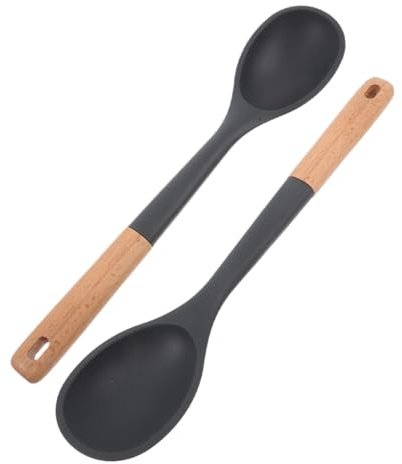 TIDTALEO 2pièces Lot De Cuillères De Cuisine Silicone Grand Format Avec Manche Bois Résistantes Chaleur Antiadhésives Pour Service Mélange Et Cuisson Sans Rayures Sur Poêles Non Adhésives