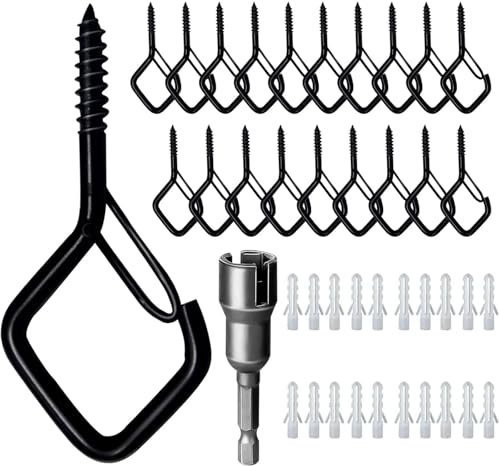Anhoer Q Hanger Hooks Outdoor with Safety Buckle Wall Mounted Pack of 20 | For Hanging Plants Fairy Lights Bird Feeder; Heavy Duty Ceiling Hook