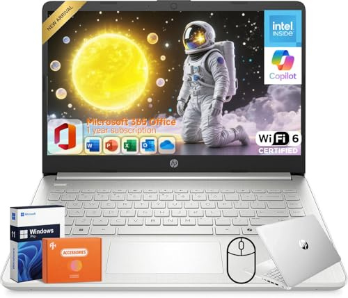 HP 2025 14 Business Student Laptop, Intel Processor N150, 1-Year Office 365, 16GB RAM, 384GB Storage(128GB UFS+256GB MSD), Copilot AI, Wi-Fi 6, Long Battery Life, Light, Windows 11 Pro, Accessories