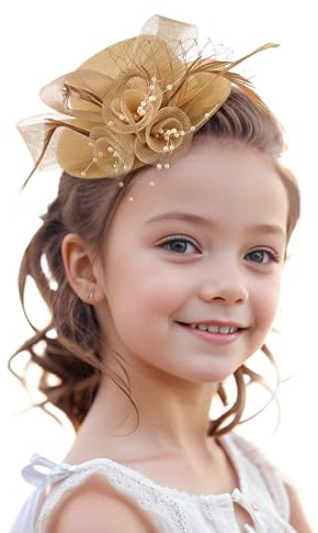 ETOFETE Fascinator Damen Kopfschmuck Karneval Haarreif Fasching Mädchen Teeparty Hüte Kurkuma Mini Gelb Klein Victoria Fascinator für kleine Mädchen