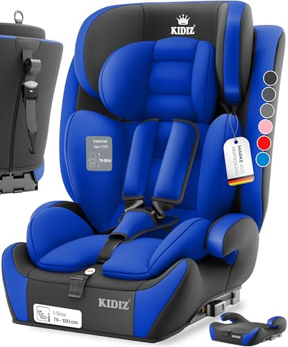 KIDIZ Siège auto pour enfant, avec groupe Isofix, groupe 1, 2 et 3, 9 à 36 kg, ceinture de sécurité 5 points, siège auto, appuie-tête réglable, rehausseur de siège évolutif de 1 à 12 ans, stable et