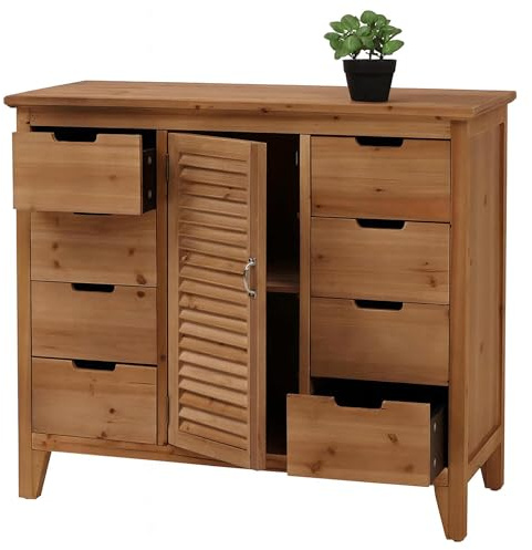 Mendler Apothekerkommode HWC-O63, Schrank Staufächer Schubladen, Vintage Shabby Fensterladenoptik 80x91x40cm - Korpus Natur