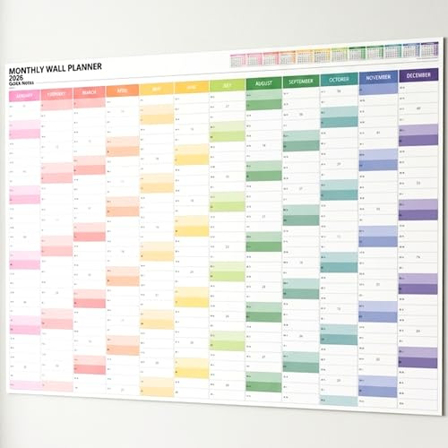 2026 Wall Planner A1 Size Coloured Months Weekends Large Writing Boxes Week Number Pen Marker Quick Notes Wall Chart Full Year Work Planner for Office, Home & School (82.5 x 58cm)