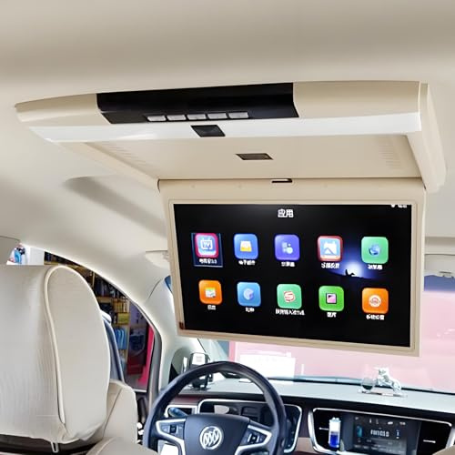Monitor Ribaltabile per Auto, Per Auto Da Tetto Monitor Montato,Lettore Stereo per Auto Con TV Digitale HD 1080p a Soffitto, Visione Completa,Schermo Lcd HD Da 17,3 Pollici Beige