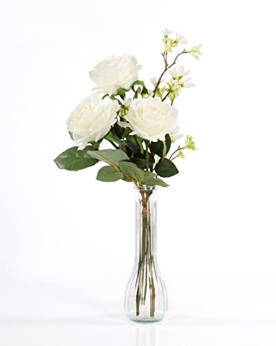 artplants.de Textil Rosenstrauß Simony mit Beiwerk, Creme, 45cm, Ø20cm - OHNE VASE - Künstlicher Blumenstrauß