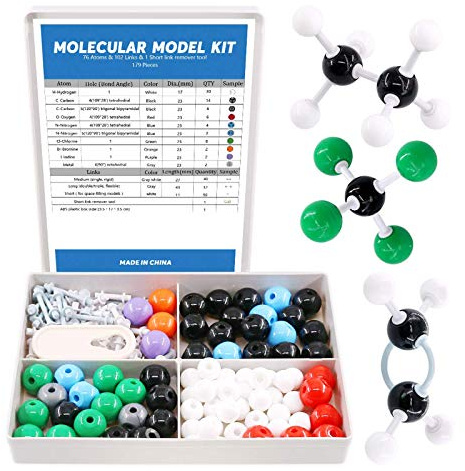 Swpeet - Kit per studenti e insegnanti, modello molecolare, chimica organica, modello molecolare, per studenti e insegnanti, 76 atomi e 102 maglie e 1 strumento di rimozione dei collegamenti