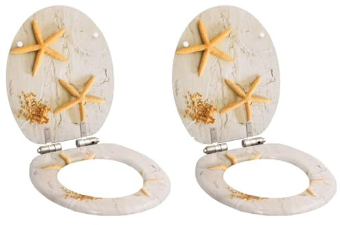 vidaXL 2x Toilettensitz mit Soft Close Deckel Seestern-Design WC Sitz Brille Toilettendeckel Deckel Klodeckel Klobrille Toilettenbrille Klositz MDF