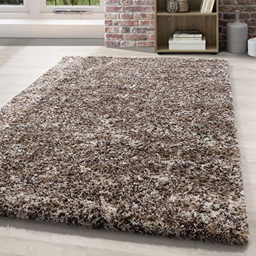 HomebyHome Hochflor Teppich 80x150 cm Beige Meliertes Design, Weich & Pflegeleicht, Shaggy Teppich mit Jute-Rücken Für Schlafzimmer, Flur, Wohnzimmer