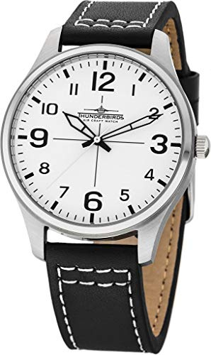 Details zu Armbanduhr Echt Leder Uhr 42 mm 3ATM Miyota 2035 schwarz weiß Fliegeruhr Flieger (weiß)