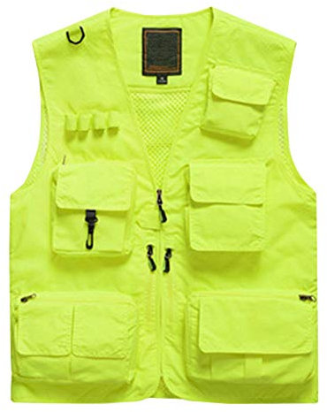 Shengwan Herren Outdoor Weste Multi-Taschened Anglerweste Freizeit Atmungsaktiv Jagd Fotografie Camping Westen Fluoreszierendes Gelb XL