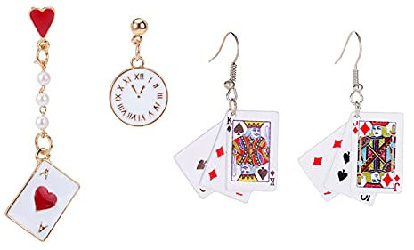 XHBTS 2 Paar Asymmetrie Lustige Ohrringe für Frauen Poker Shaped Ohrstecker Schöne Ohrschmuck Festival Party Dekoration
