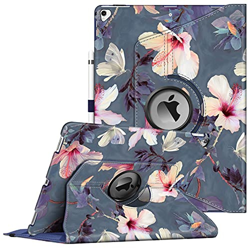 Fintie Hülle für iPad Pro 12.9 Zoll (2. Generation 2017/1. Generation 2015) | 360 Grad verstellbare Schutzhülle Stand Cover Tasche mit Auto Schlaf/Wach Funktion, Blühender Hibiskus