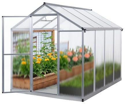 Gegaden Gewächshaus Aluminium für den Garten |Mit 8 cm dickeres Fundament| 242*190*195 cm | Vielseitig nutzbar als Treibhaus Gartenhaus winterfest Aufzucht Tomatenhaus Frühbeet und Pflanzenhaus silber