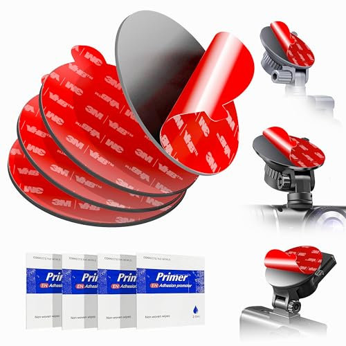 Dash Cam Mount Adhesive Pads – 4-Pack 56mm Round Double-Sided Pads Made with 3M VHB – Heat-Resistant Tape for Windscreen, Dashboard, GPS & Camera Holders – Includes 4 Adhesion Promoters