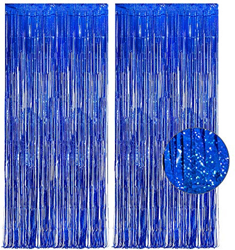 Lametta Vorhänge Blau Glitzer - GREATRIL Jungen Party Vorhang Foto Hintergrund Folien Fransen Dekoration für Weltraum Polizei Astronaut Playtime Kinder Geburtstag Party Deko