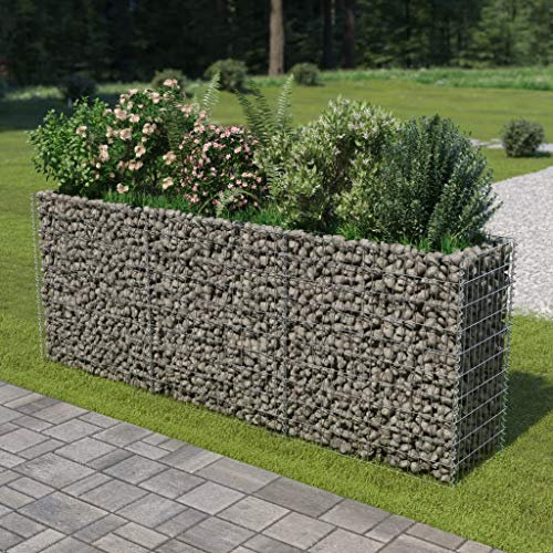 Mogou Gabionen-Hochbeet, Palettenrahmen, Hochteich, Gemüsebeet, Kräuterregal Balkon, Blumenbeet, Kräuterspirale, Tomatenbeet, Pflanzhochbeet, Verzinkter Stahl 270×50×100 cm