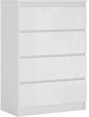 3E 3xE living.com Commode 4 tiroirs 70 cm, Couleur : Blanc Mat/Blanc Brillant, L : 70 cm, P : 40 cm, H : 97 cm,
