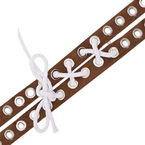 Mandala Crafts Brown Grommets Trim Eyelet Tape for Clothing Corset - 3 Yds 6mm Silver Stainless Steel Grommet Tape for Sewing - Eyelets Trim by the Yard Cotton Twill Ribbon Strips for Curtains