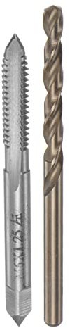 sourcing map Tap & Bit Sets, M6 x 1.25 H2 Left Hand Straight Flute Machine Thread Milling Tap, 4.7mm M35 Cobalt High Speed Steel (HSS-CO) Twist Drill Bit