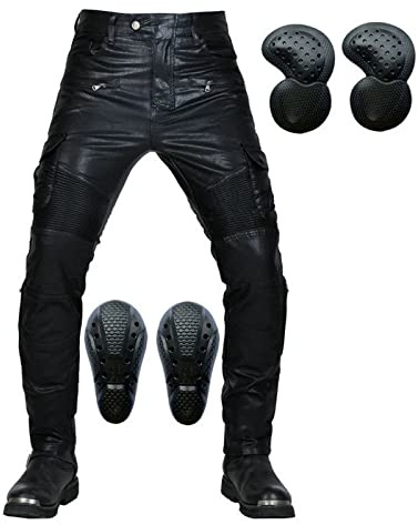 SHAIYOU Pantalon De Moto pour Hommes,Cyclisme Pantalon en Cuir De Protection Imperméable Et Coupe-Vent Cargo De Moto Pantalon avec Poches Et 4 Protéger Pads (B,3XL)