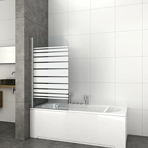 Sanotechnik Pannello Doccia per Vasca da Bagno Bianco – Inserto Vasca Kasai 75 – 76 x 130 cm, divisorio Doccia per Vasca da Bagno in Vetro Bianco, divisorio Doccia con Un Elegante Motivo a Righe