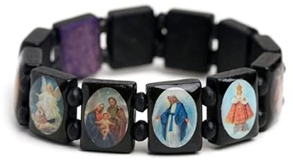 NAIXUE Mode Saint Jesus religiöse Holz katholische Ikone Armband Paryer Charm Schmuck Herren Rosenkranz Armband für Männer katholisches Holz Frauen rotes Jesus Armband Schwarz