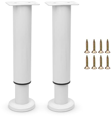 Furniture Adjustable Legs, Metal Bed Support Leg Replacement Central Slat Frame Couch Support Leg Parts Retractable Heavy Duty Furniture Foot for Sofa/Dresser/Table/Cabinet 18-32 CM (White 2 Pcs)