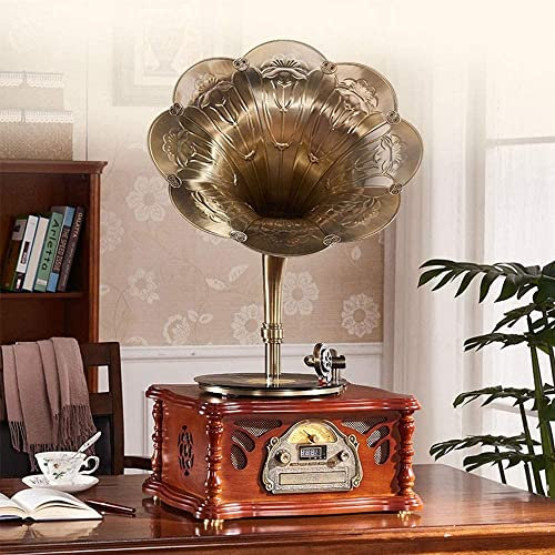 Machine à Disque Vinyle rétro européenne, Grand klaxon, Gramophone, Multifonction, Bluetooth, Lecture de CD, Radio