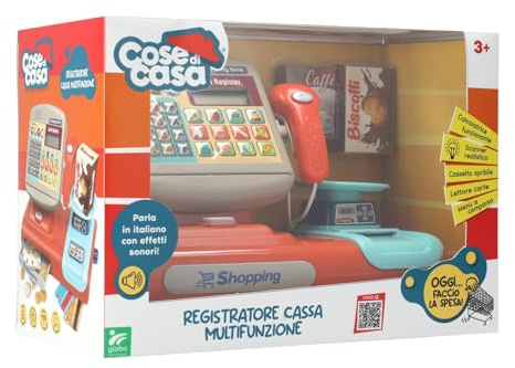 Registratore di Cassa Multifunzione per Bambini 3 anni - Funzioni interattive - Suoni realistici - A batterie - Display con tastiera - Scanner - Bilancia - Globo Giocattoli - Cose di Casa 42206