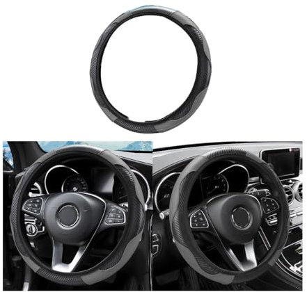 Adunsiaoto Funda Volante Coche Universal, Cubierta en Cuero para Auto Protege Volante del Sol y Desgaste Solar, Cubierta del Volante Fundas, Confortable Antideslizante Accesorios Coches(Gris)