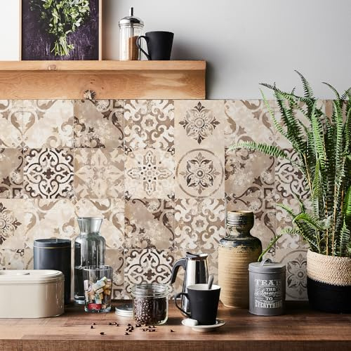HORIWE Lot de 24 autocollants pour carrelage mural marocain - Papier peint autocollant - Autocollants muraux imperméables pour cuisine, salle de bain, armoire, meubles, table