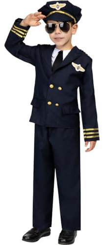 Funidelia | Costume da pilota daereo per bambino Aerei, Originali & Divertenti, Professioni - Costume per bambini e accessori per Feste, Carnevale e Halloween - Taglia 5-6 anni - Blu scuro