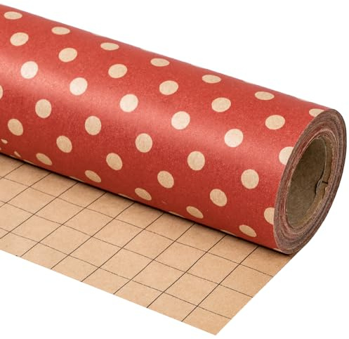 Ruspepa kraftomslagspapper rulle – minirulle – prickdesign på röd bakgrund bra för födelsedag, fest, babyshower – 44,5 cm x 10 m