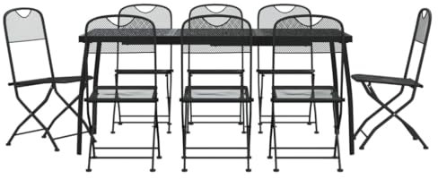 Makastle 9-TLG. Gartenmöbel Set Stühle mit Tisch, Garten Sitzgruppe für 8 Personen, Essgruppe Sitzgarnitur Gartengarnitur Garten Loungemöbel für Terrasse und Balkon, Anthrazit Streckgitter