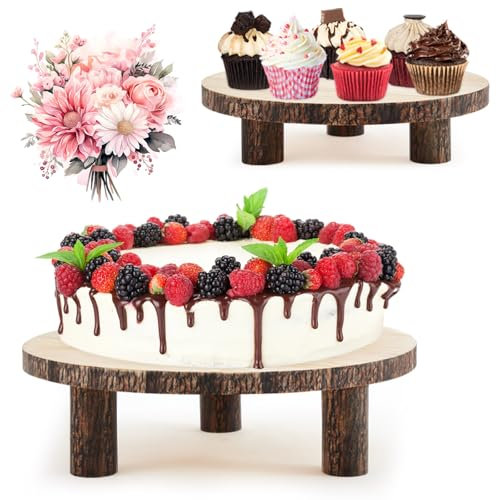 Roowest Tortenständer aus Holz, 22,9 cm und 25,4 cm, rustikale Kuchenplatten aus Holz, runder Kuchenhalter für Party, Hochzeit, Geburtstag, Event, Bauernhaus, Esszimmer, Tischdekoration,