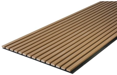 PROVISTON Panneaux muraux acoustiques 3D - 2400 x 600 x 21 mm - Lamelles en bois MDF plaquées - Couleur teck - Fond polaire comme matériau de support