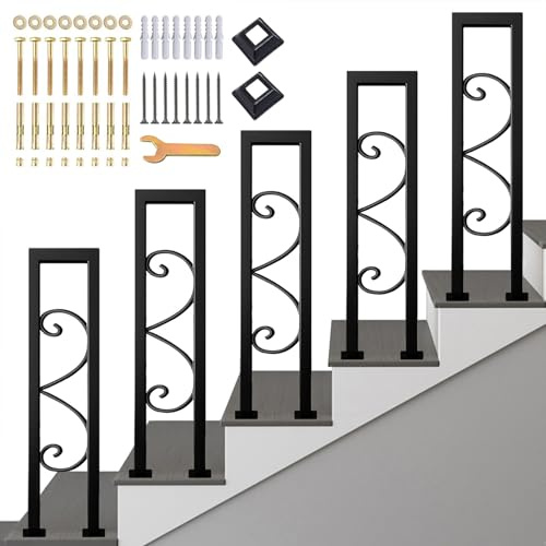 SCGSJZH Ringhiera per Scale Interne Corrimano Forma di U, Nero Parapetto con Motivo Floreale Decorativa, Ferro Passamano con Kit di Viti, per Soffitta, Corridoio Gradini, Esterni (85cm)