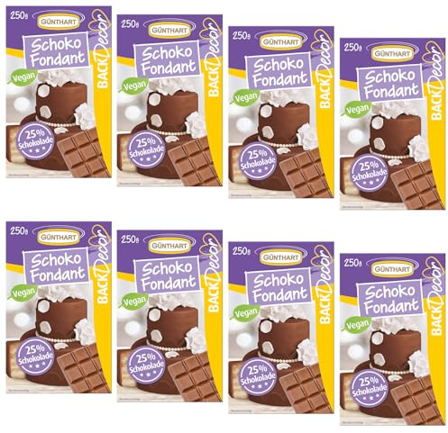 Günthart BackDecor Schokoladen Fondant, 8 x 250 g, 100% Vegan, Palmölfrei, Schokoladengeschmack zum überziehen von Torten und Kuchen, zum Modellieren geeignet, 1er Pack (1 x 2000 g)