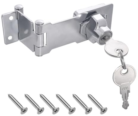 1PC Hasp Locks, 3 Inch Silver 90/180 Degree Hasp Latch Barn Door Lock | Rotary File Cabinet Lock Double Hinge Hasp with Screws for Cupboard, Barn Door, Outdoor, Garden (Individual Key)